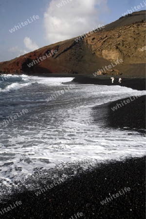 the Landscape of El Golfo on the Island of Lanzarote on the Canary Islands of Spain in the Atlantic Ocean. on the Island of Lanzarote on the Canary Islands of Spain in the Atlantic Ocean.
