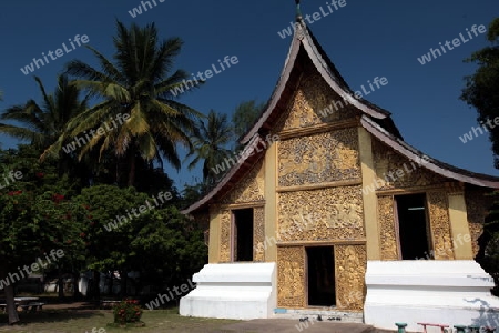 Der Tempel Xieng Thong in der Altstadt von Luang Prabang in Zentrallaos von Laos in Suedostasien.