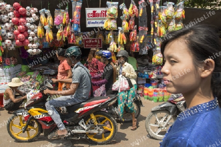 a shop at a marketstreet in the City of Mandalay in Myanmar in Southeastasia.