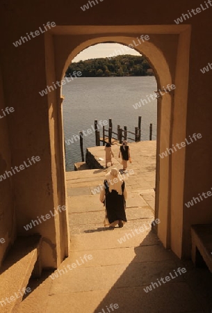 The church of Isola San Giulio in the Ortasee outside of the Fishingvillage of Orta on the Lake Orta in the Lombardia  in north Italy. 