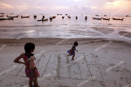 Kinder spielen am Strand auf der Insel Ko Tao im Golf von Thailand im Suedwesten von Thailand in Suedostasien.  