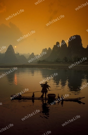 the landscape at the Li River near Yangshou near the city of  Guilin in the Province of Guangxi in china in east asia. 