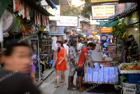 a smal road in the Town of Ko PhiPhi on Ko Phi Phi Island outside of  the City of Krabi on the Andaman Sea in the south of Thailand. 