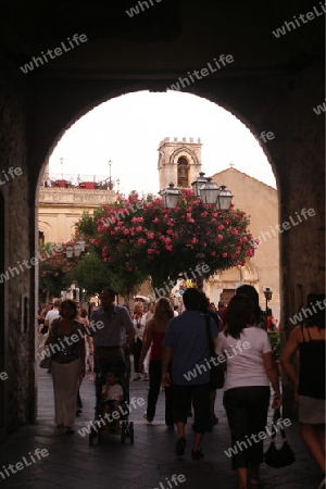 The old Town of  Taormina in Sicily in south Italy in Europe.