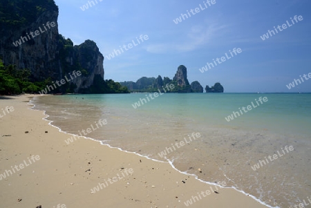 The Hat Tom Sai Beach at Railay near Ao Nang outside of the City of Krabi on the Andaman Sea in the south of Thailand. 