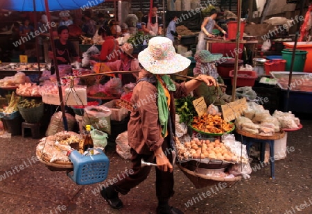 Menschen auf dem Grossen Lebensmittelmarkt von Talat Warorot in Chiang Mai im Norden von Thailand.  