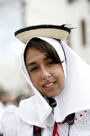 a traditional Dance in the old town of Teguise on the Island of Lanzarote on the Canary Islands of Spain in the Atlantic Ocean. on the Island of Lanzarote on the Canary Islands of Spain in the Atlantic Ocean.
