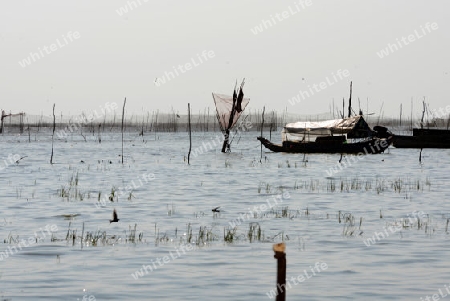 A Boat on the Lake Village Kompong Pluk at the Lake Tonle Sap near the City of Siem Riep in the west of Cambodia.