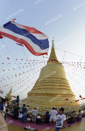 Die Tempelanlage des Goldenen Berg in der Hauptstadt Bangkok von Thailand in Suedostasien.