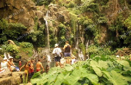 the waterfall and natural parc of La Ravine St Gilles bei St Gilles les Bains on the Island of La Reunion in the Indian Ocean in Africa.