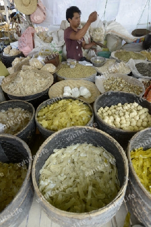 the market at the Village of Phaung Daw Oo at the Inle Lake in the Shan State in the east of Myanmar in Southeastasia.