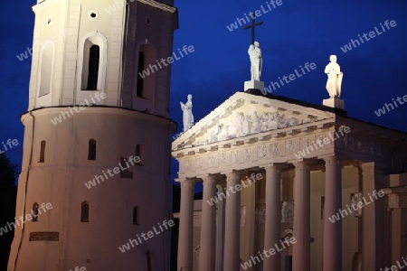 The old Town of the City Vilnius with the clocktower and the Johanneschurch  in the Baltic State of Lithuania,  