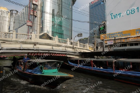 a Taxi Transport Boat on the Khlong Saen Saeb in the city centre at the pratunam aerea in the city of Bangkok in Thailand in Suedostasien.