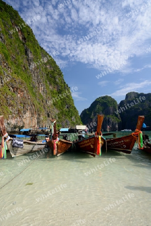 The Maya Beach  near the Ko Phi Phi Island outside of the City of Krabi on the Andaman Sea in the south of Thailand. 