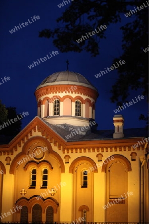 The old Town of the City Vilnius with the Nikolai Churchand the Johanneschurch  in the Baltic State of Lithuania,  