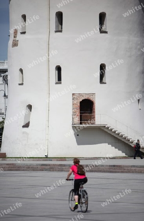 The old Town of the City Vilnius with the clocktower and the Johanneschurch  in the Baltic State of Lithuania,  