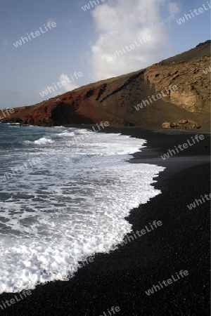 the Landscape of El Golfo on the Island of Lanzarote on the Canary Islands of Spain in the Atlantic Ocean. on the Island of Lanzarote on the Canary Islands of Spain in the Atlantic Ocean.
