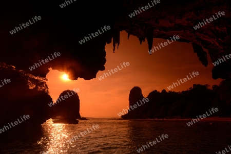 The Hat Phra Nang Beach at Railay near Ao Nang outside of the City of Krabi on the Andaman Sea in the south of Thailand. 