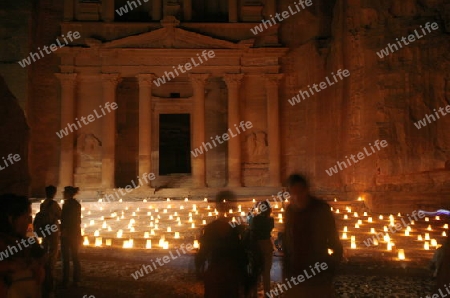 The Al Khazneh Treasury in the Temple city of Petra in Jordan in the middle east.