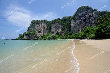 The Hat Tom Sai Beach at Railay near Ao Nang outside of the City of Krabi on the Andaman Sea in the south of Thailand. 