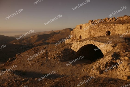 The Karak Castle in the Village of Karak in Jordan in the middle east.