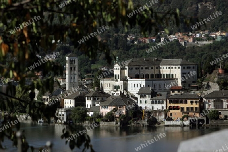 The Isla San Giulio in the Ortasee outside of the Fishingvillage of Orta on the Lake Orta in the Lombardia  in north Italy. 