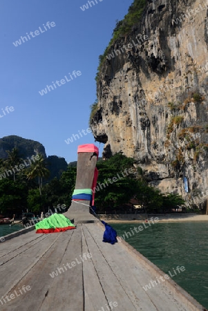 The Hat Tom Sai Beach at Railay near Ao Nang outside of the City of Krabi on the Andaman Sea in the south of Thailand. 