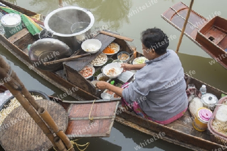 the floating market in the Town of Tha Kha in the Province Samut Songkhram west of the city of Bangkok in Thailand in Southeastasia.