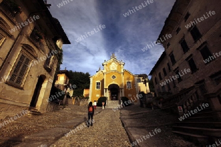 The churche in the Fishingvillage of Orta on the Lake Orta in the Lombardia  in north Italy. 