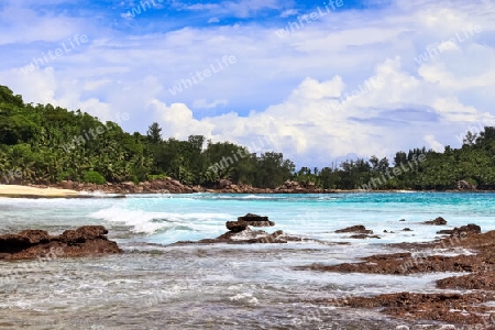 Sunny day beach view on the paradise islands Seychelles.