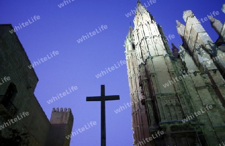 Die Kathedrale La Seu in der Hauptstadt Palma de Mallorca auf der Insel Mallorca im Mittelmeer in Spanien.