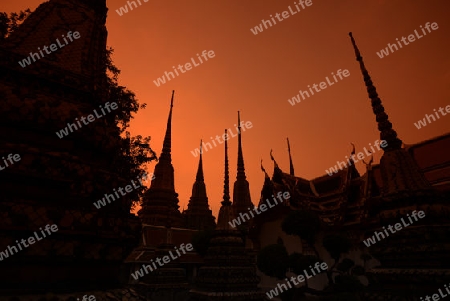 Die Tempelanlage des Wat Pho in der Hauptstadt Bangkok von Thailand in Suedostasien.