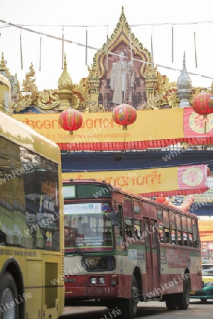 Bicycle Ricksha Taxis at the morning Market in Nothaburi in the north of city of Bangkok in Thailand in Southeastasia.