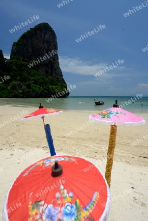 The Hat Railay Leh Beach at Railay near Ao Nang outside of the City of Krabi on the Andaman Sea in the south of Thailand. 