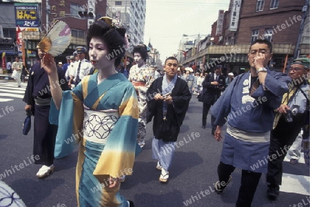 a Gaisha at the big Edo Festival at the Kanda-Matsuri Temple in the City centre of Tokyo in Japan in Asia,



