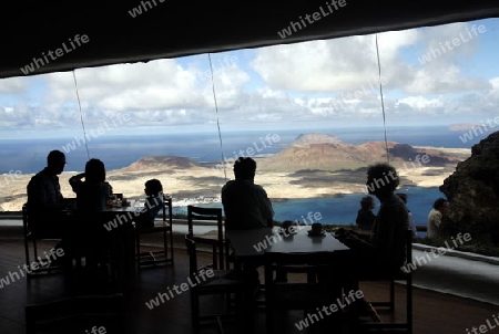 the Mirador del Rio viewpoint on the Island of Lanzarote on the Canary Islands of Spain in the Atlantic Ocean. on the Island of Lanzarote on the Canary Islands of Spain in the Atlantic Ocean.
