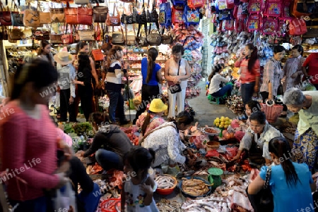 The Market in the old City of Siem Riep neat the Ankro Wat Temples in the west of Cambodia.