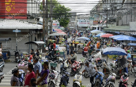 Das Stadtzentrum von Phuket Town beim Day Markt auf der Insel Phuket im sueden von Thailand in Suedostasien.