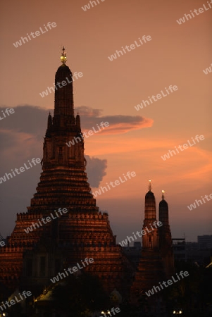 Der Wat Arun Tempel in der Stadt Bangkok in Thailand in Suedostasien.