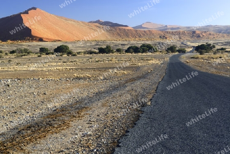 Strasse durch den Namib Naukluft Nationalpark, Sossusvlei, Namibia, Afrika