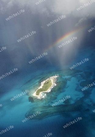 Suedamerika, Karibik, Venezuela, Los Roques, Insel, Atoll, Archipfel, Luftbild, Wolken, Klima, Meer, Wetter, Reef, Regen, Wolkenbruch, Regenbogen, Wasser,