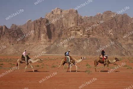 The Landscape of the Wadi Rum Desert in Jordan in the middle east.