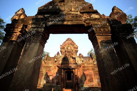 The Tempel Ruin of  Banteay Srei about 32 Km north of the Temple City of Angkor near the City of Siem Riep in the west of Cambodia.