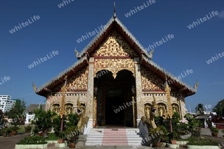 Der Wat Jet Yot in der Altstadt von Chiang Rai in der Provinz chiang Rai im Norden von Thailand in Suedostasien.