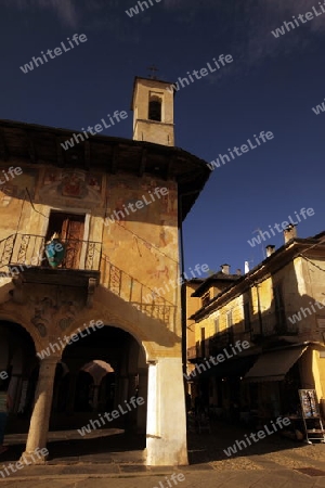 The Square in the Fishingvillage of Orta on the Lake Orta in the Lombardia  in north Italy. 