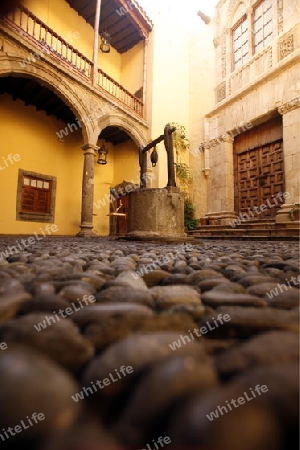 the Columbus House at the Plaza del Pilar Nuevo in the city Las Palmas on the Canary Island of Spain in the Atlantic ocean.