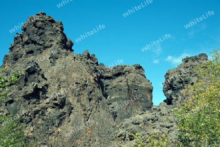 Der Nordosten Islands, Blick auf das Lava-Labyrinth Dimmuborgum am Myvatn-See bei Reykjahl??
