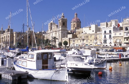 The Habour in centre of the Old Town of the city of Valletta on the Island of Malta in the Mediterranean Sea in Europe.
