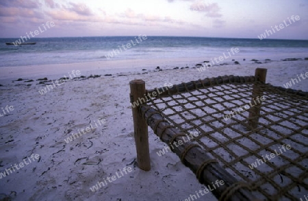 Der Sandstrand bei Bwejuu an der Ostkueste der Insel Sansibar im Indischen Ozean in Tansania in Ostafrika