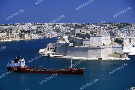 The centre of the Old Town of the city of Valletta on the Island of Malta in the Mediterranean Sea in Europe.
